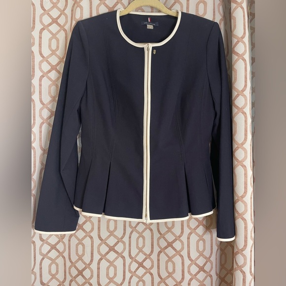 Tommy Hilfiger Blue and White Blazer with peplum Tailored fit - Picture 1 of 9